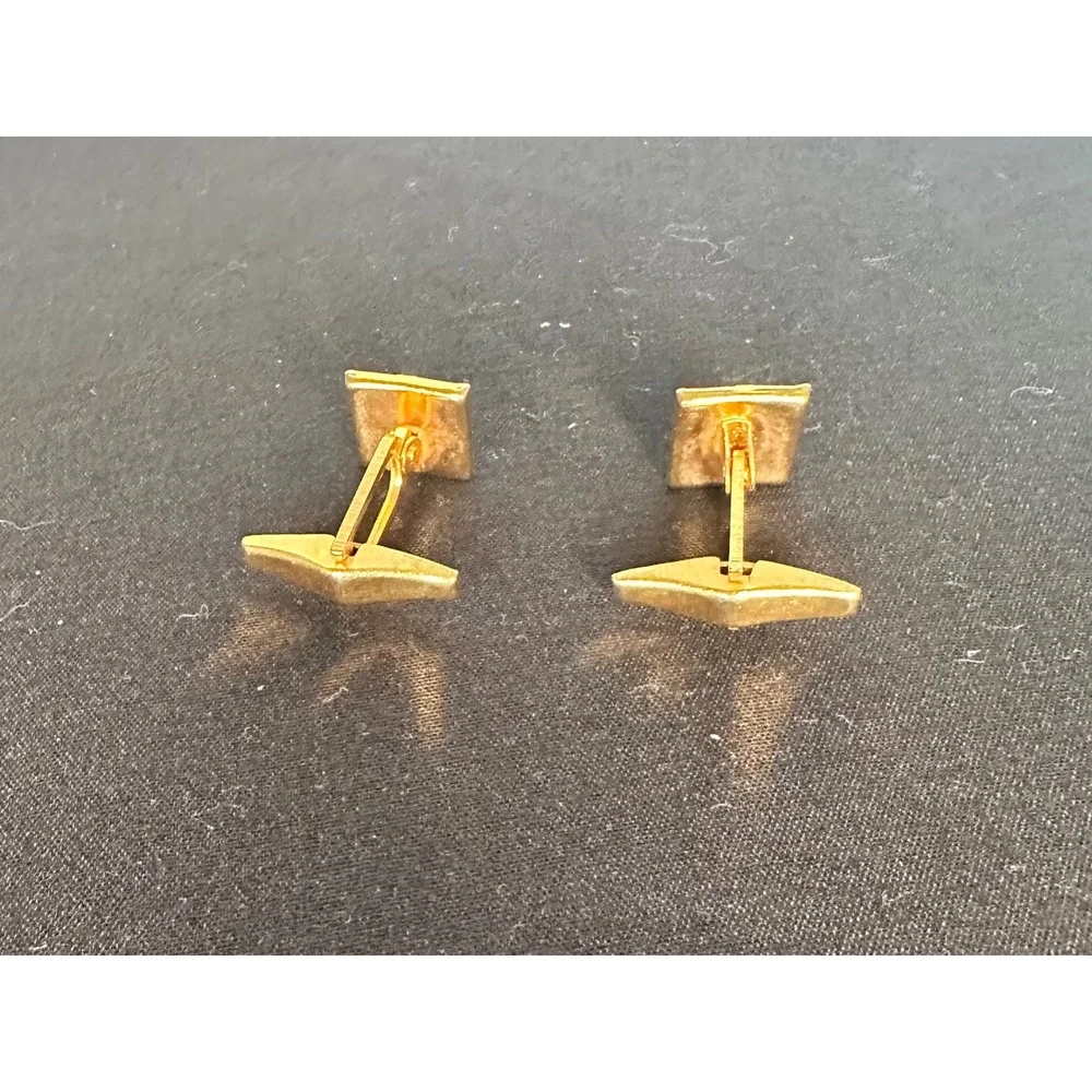 Spanish Damascene Vintage Gold Tone & Black Cufflinks Etched Bird/Floral Motif